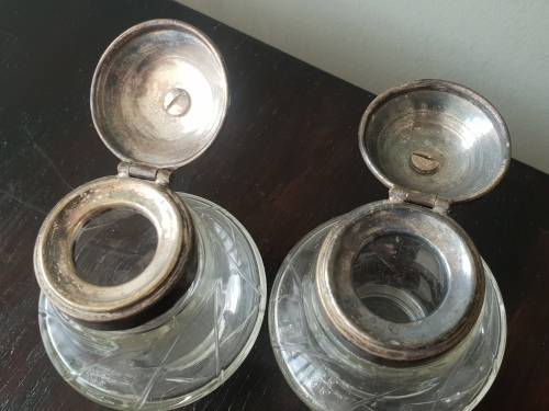Pair Vintage Inkwells