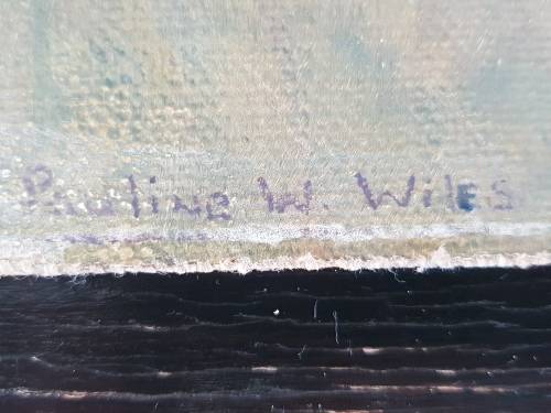 Pauline W Wiles oil on canvas laid down on board.