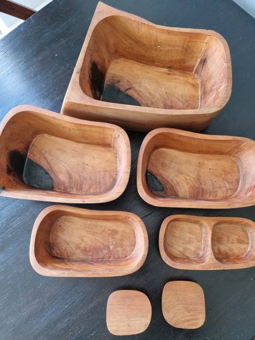 The Rock!! Solid Carved Wood Bowl Set!!  White Alder!!