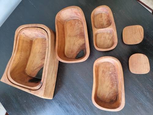 The Rock!! Solid Carved Wood Bowl Set!!  White Alder!!