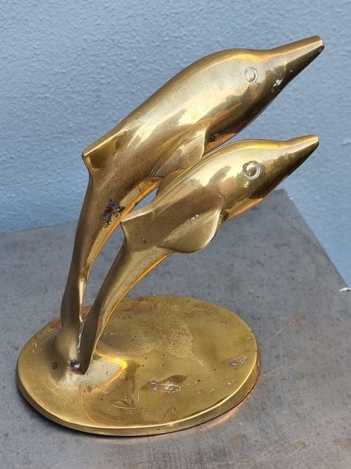 Solid Cast Brass Dolphin Statue