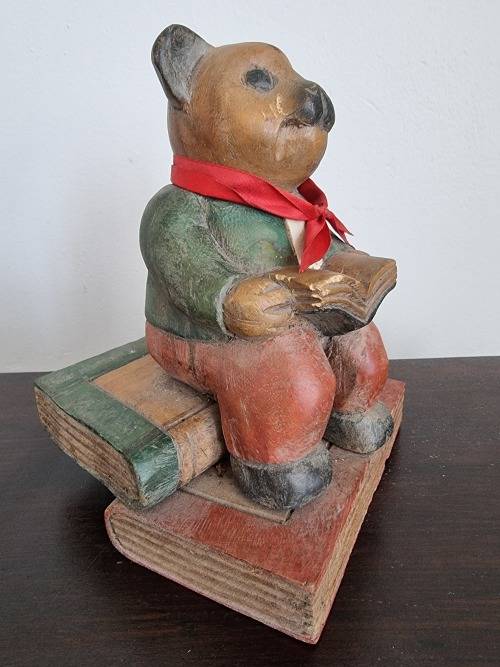 Wood Bear Figurine seated on Books!