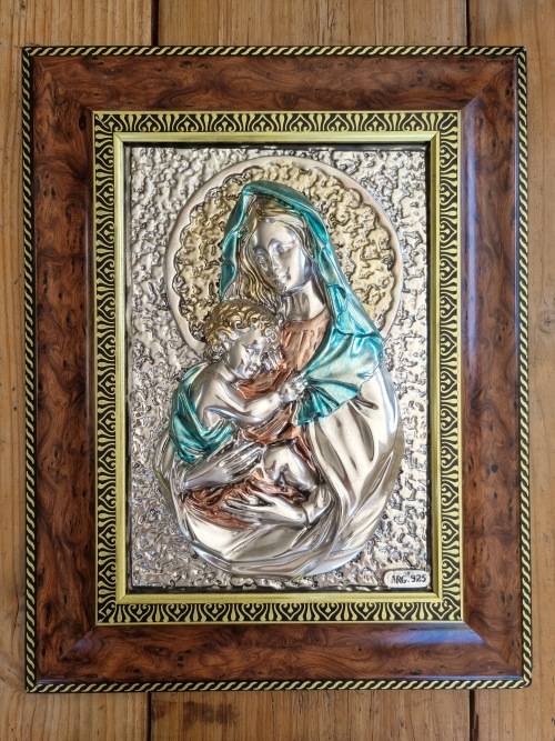 Large Italian 925 Silver Religious Icon