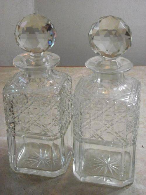 PAIR CRYSTAL DECANTERS WITH STOPPERS