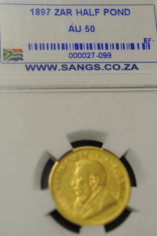 1897 ZAR GOLD KRUGER HALF POND GRADED AU50 EXTREMELY FINE CONDITION RARE DATE LAST YEAR OF ISSUE
