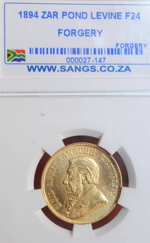 1894 ZAR POND GRADED LEVINE F24 FORGERY NO RESERVE 7.988 GRAMS OF 22 CT GOLD INTERESTING SCARCE