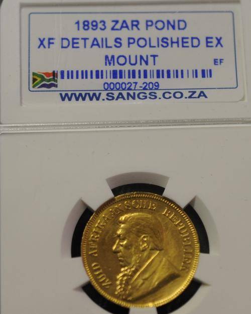 1893 ZAR POND KEY DATE XF DETAILS POLISHED EX MOUNT BEAUTIFULL SCARCE IN ANY GRADE