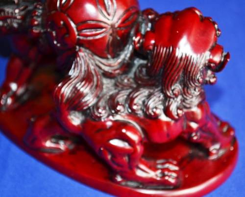 Red Resin Guardian Foo Dog Candle Holder