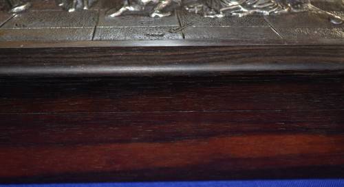 Vintage Wooden Jewelry / Trinket Box with Silver Tone Metal Inlay on Lid