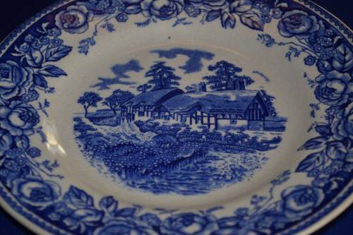 British Anchor Strafford Blue and White Pudding Bowls and Side Plates - 4 Pieces