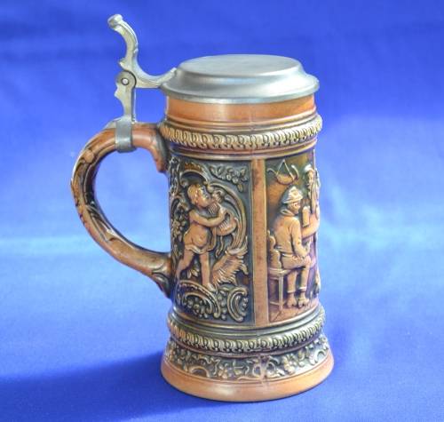 Collectible Stoneware German Beer Stein with Pewter Lid