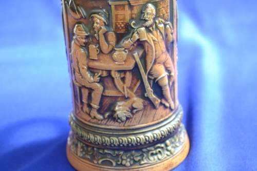 Collectible Stoneware German Beer Stein with Pewter Lid