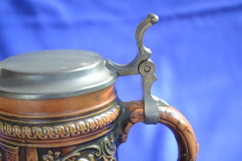 Collectible Stoneware German Beer Stein with Pewter Lid