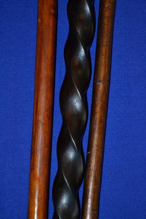 Vintage Walking Sticks x 3 - Ebony Barley Twist and Antler Handle