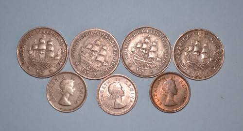 South african coins x 7 - 1/2d and 1/4d