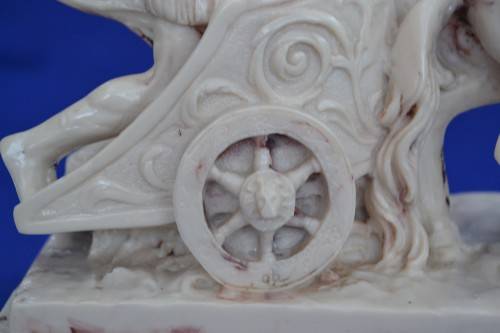 Marble and Alabaster Composite Horse and Chariot Sculpture - Large