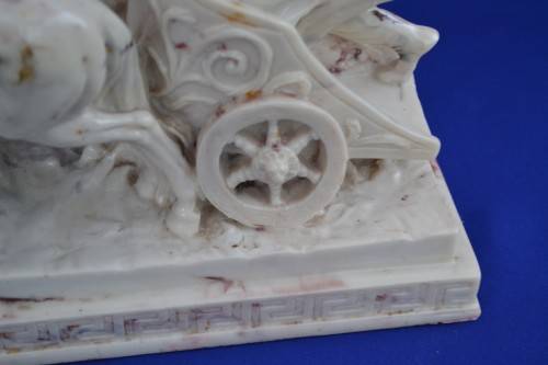 Marble and Alabaster Composite Horse and Chariot Sculpture - Large