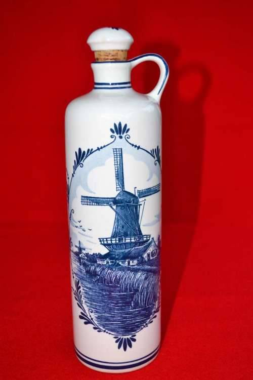 Delft Blue Decanter with Stopper - Vintage, Windmill Design