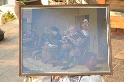 Vintage Tapestry "Smokers'" Framed