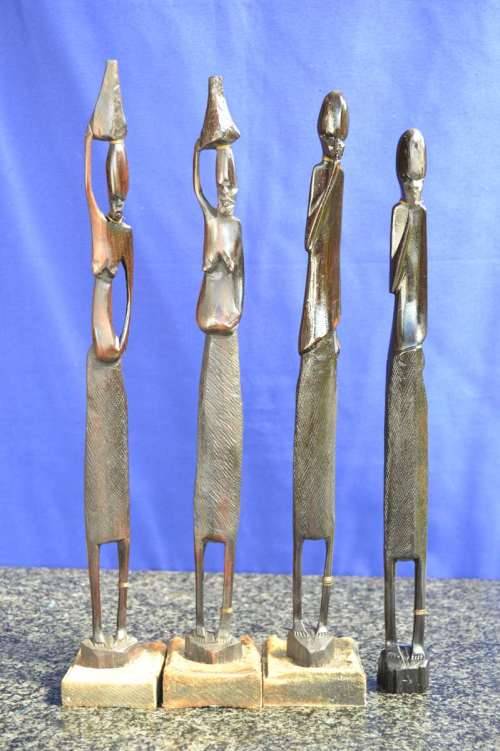 Vintage Carved Ebony Figures - Set of Four