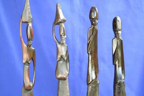 Vintage Carved Ebony Figures - Set of Four