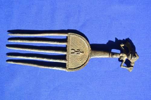 Antique Benin Bronze/Metal comb with Figural Handle