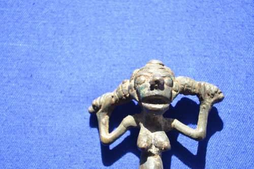 Antique Benin Bronze/Metal comb with Figural Handle