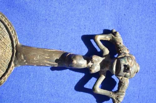 Antique Benin Bronze/Metal comb with Figural Handle
