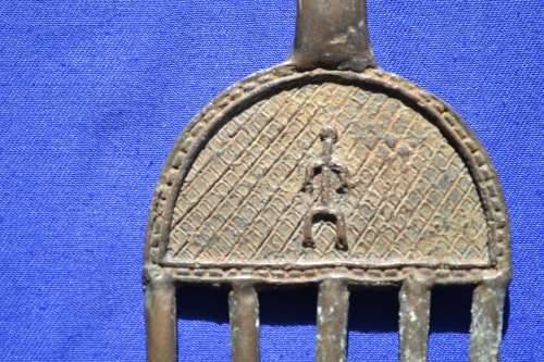Antique Benin Bronze/Metal comb with Figural Handle