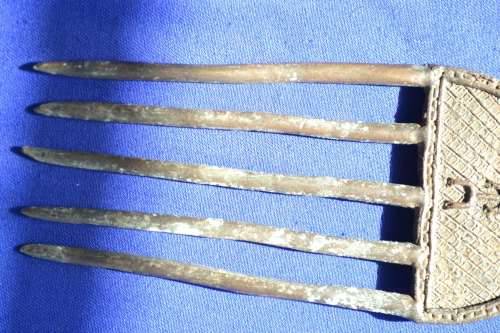 Antique Benin Bronze/Metal comb with Figural Handle