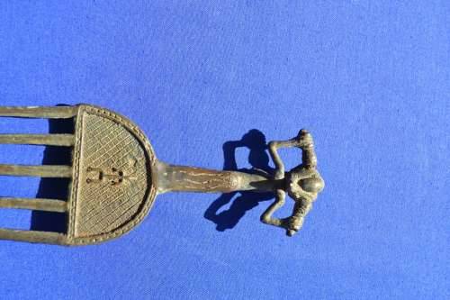 Antique Benin Bronze/Metal comb with Figural Handle
