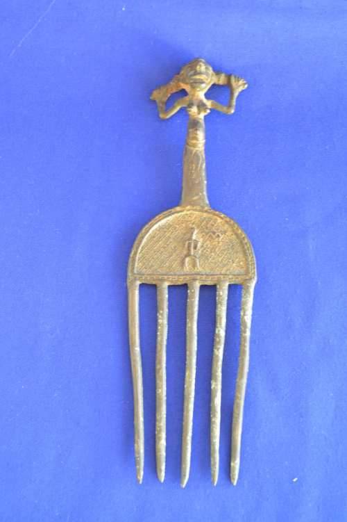 Antique Benin Bronze/Metal comb with Figural Handle