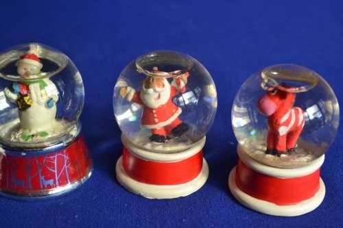 Set of Six Vintage Miniature Christmas Themed Snow Globes