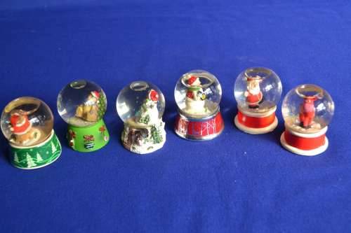 Set of Six Vintage Miniature Christmas Themed Snow Globes