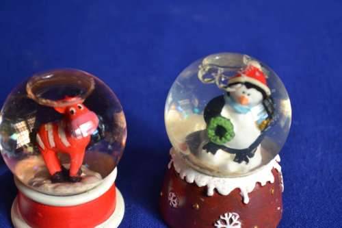 Set of Five Vintage Miniature Christmas Themed Snow Globes