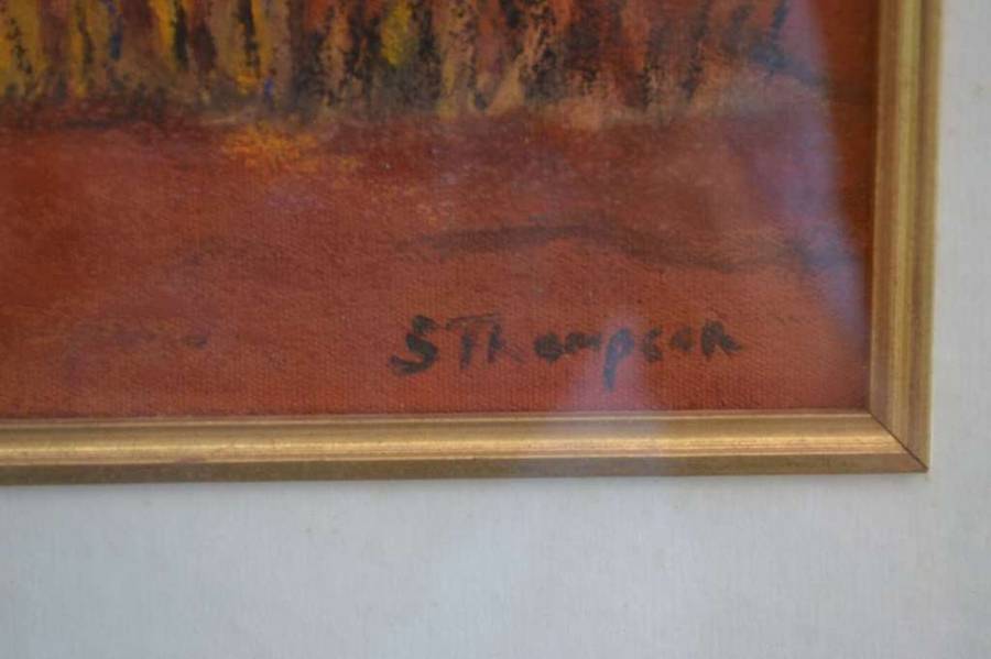 Original Painting Signed S Thompson in Heavy Mahogany Frame