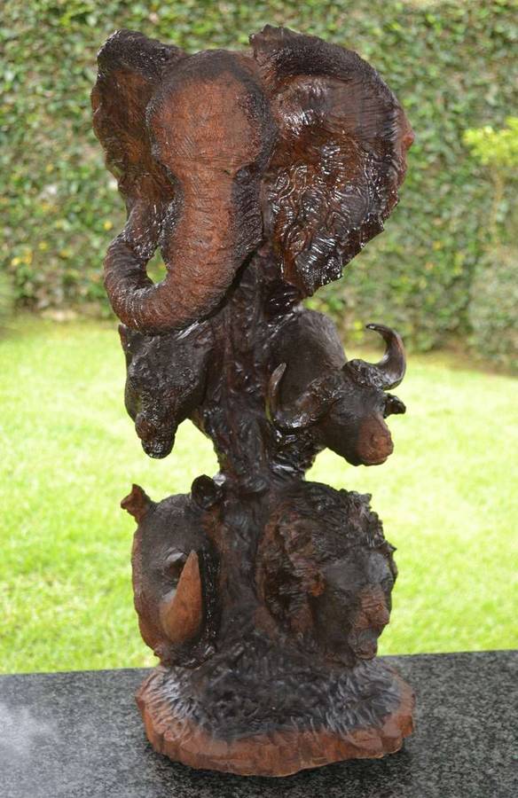 Large Totem Style Big 5 Wooden Carving