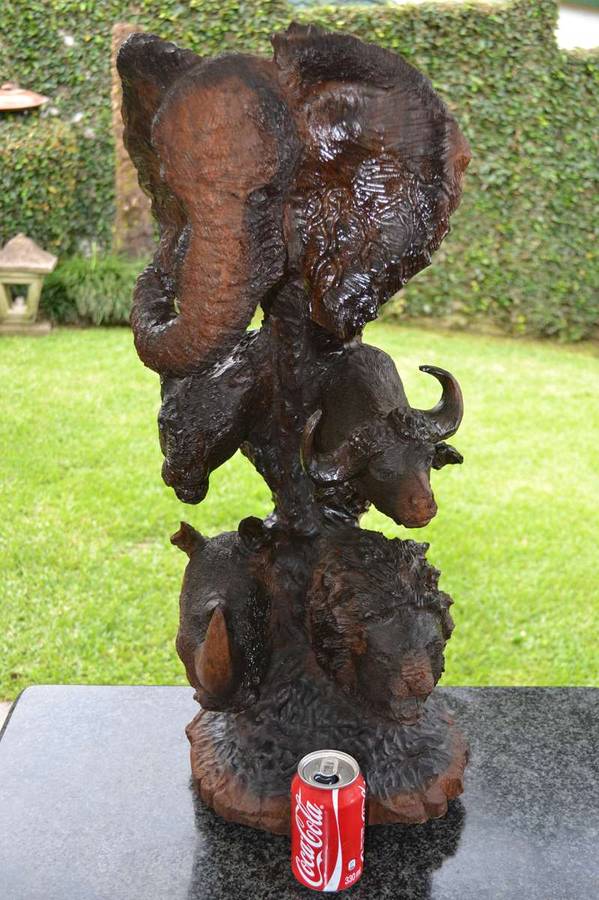 Large Totem Style Big 5 Wooden Carving