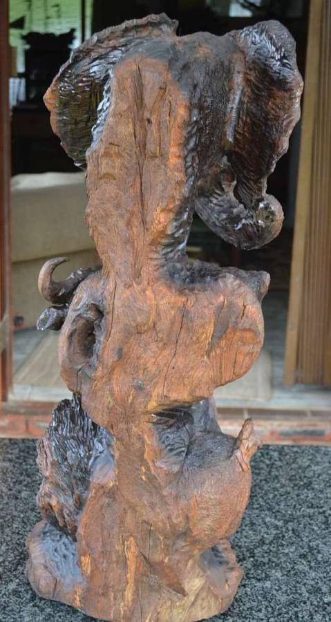 Large Totem Style Big 5 Wooden Carving