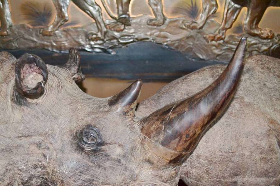 Justice Ncube - Large Double Rhino Wood Carving