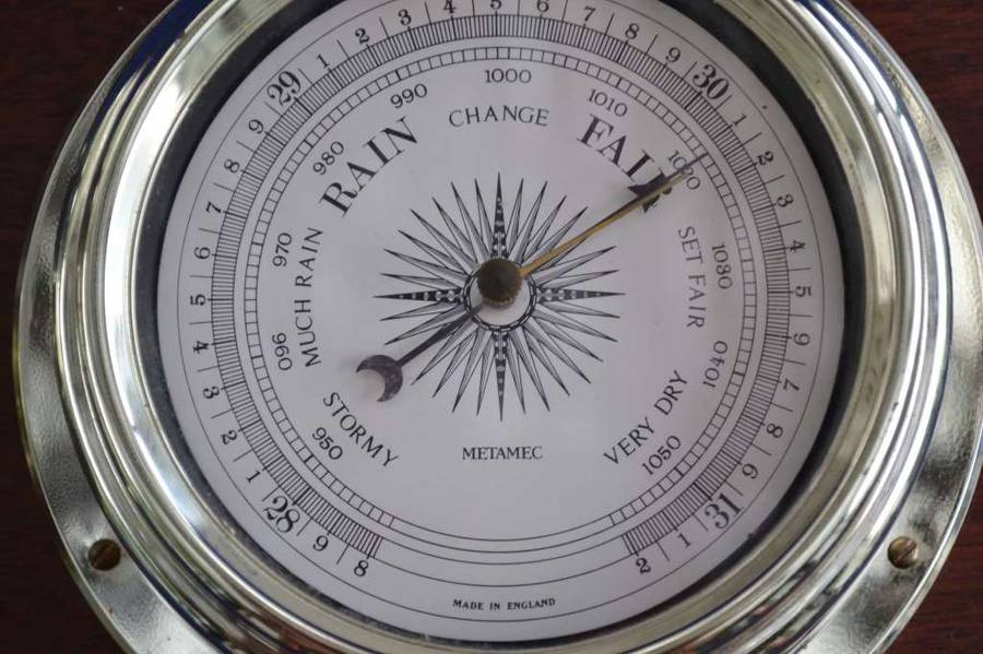 Metamec Nautical Style Quartz Clock and Barometer on Wooden Plaque
