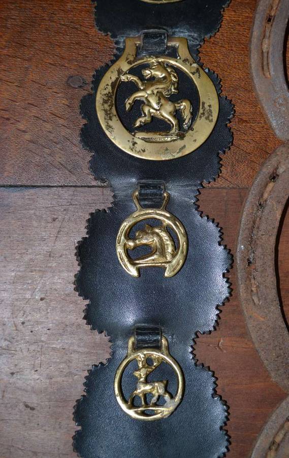 Horse Brasses on Leather Strap Plus 4 Horse Shoes