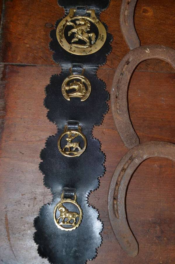 Horse Brasses on Leather Strap Plus 4 Horse Shoes