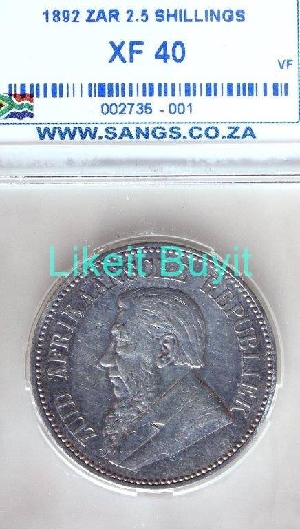 1892 ZAR SANGS 2.5 Shillings XF 40
