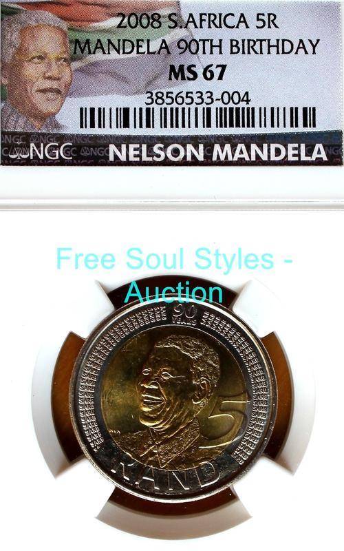 2008 Mandela 90th Birthday R5 NGC New Label MS 67
