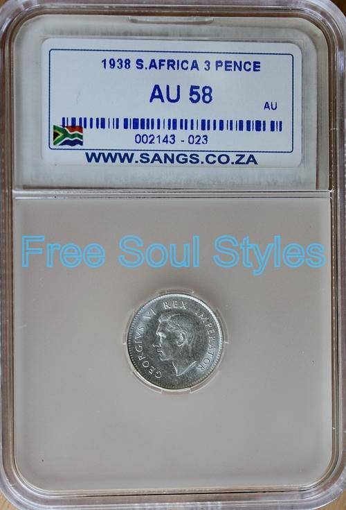 1938 3 Pence SANGS AU58