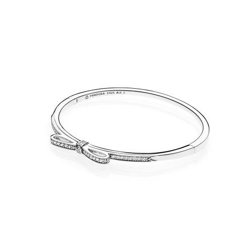 Pandora Sterling Silver Sparkling Bow Bangle (Size:3 -21 cm)