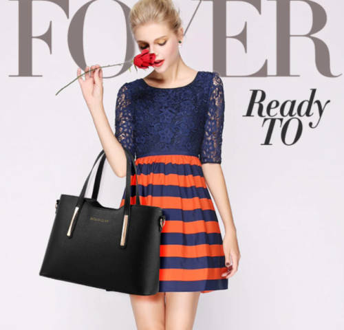 Luxury Women PU Leather Shoulder Crossbody Bag Handbags Set Black