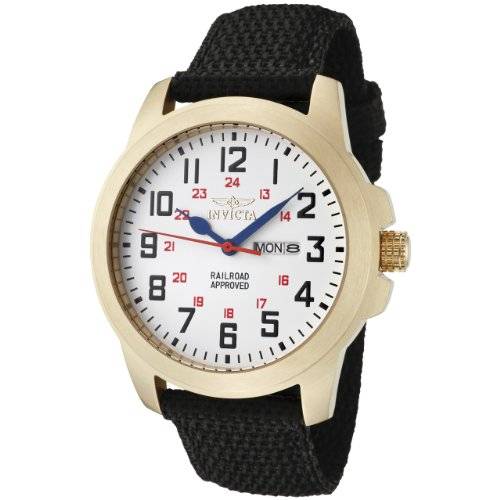 Invicta 14k Gold Plated Black Canvas Day Date Watch NEW