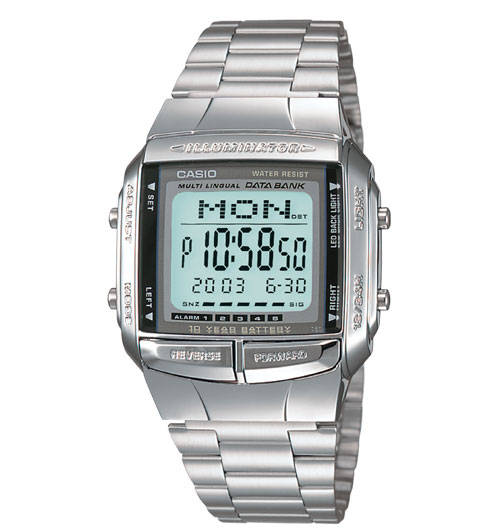 Men's Casio Digital Stainless Steel Data Bank, 5 Alarms, Multi-lingual Watch